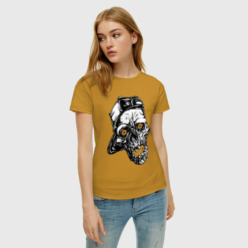 Женская футболка хлопок с принтом Cap skull, фото на моделе #1