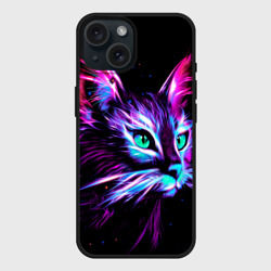 Чехол силиконовый для Apple iPhone 15 матовый Неоновый кот