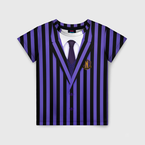 Детская футболка с принтом Школьная форма фиолетовая Wednesday, вид спереди №1