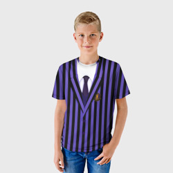 Детская футболка 3D Школьная форма фиолетовая Wednesday - фото 2