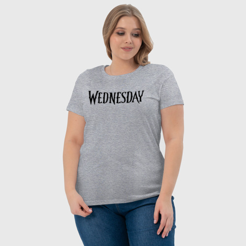 Женская футболка хлопок Logo black Wednesday, цвет меланж - фото 6