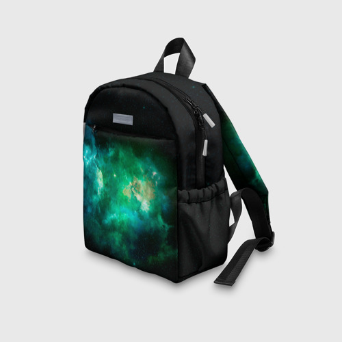 Детский рюкзак 3D с принтом Звёздно-зелёный космос, вид сбоку #3