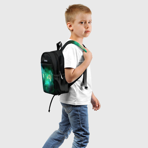 Детский рюкзак 3D с принтом Звёздно-зелёный космос, вид сзади #1