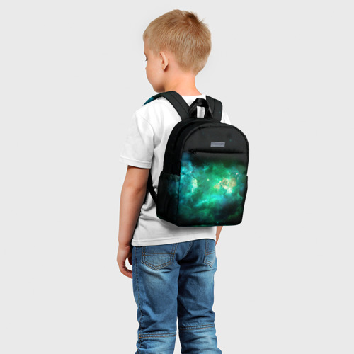 Детский рюкзак 3D с принтом Звёздно-зелёный космос, фото на моделе #1