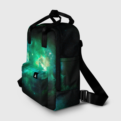 Женский рюкзак 3D с принтом Звёздно-зелёный космос, фото на моделе #1