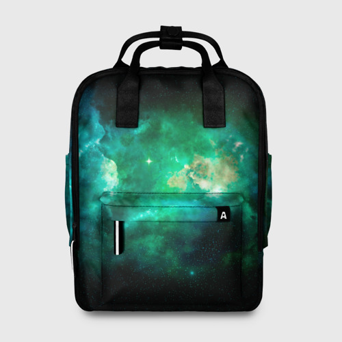 Женский рюкзак 3D с принтом Звёздно-зелёный космос, вид спереди #2