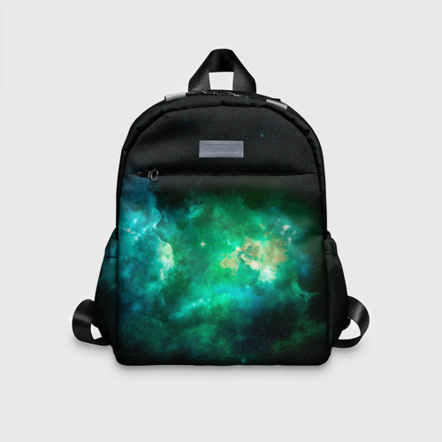 Детский рюкзак 3D с принтом Звёздно-зелёный космос, вид спереди #2