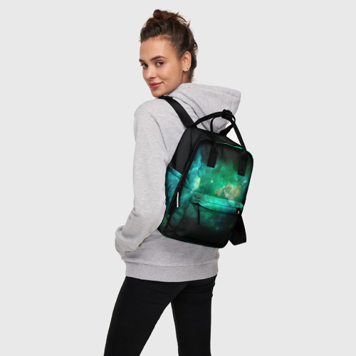 Женский рюкзак 3D с принтом Звёздно-зелёный космос, вид сбоку #3
