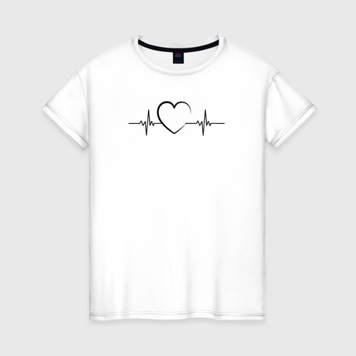 Женская футболка из хлопка с принтом Сердце пульс, вид спереди №1