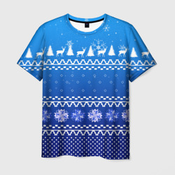 Мужская футболка 3D Новогодний узор на синем фоне