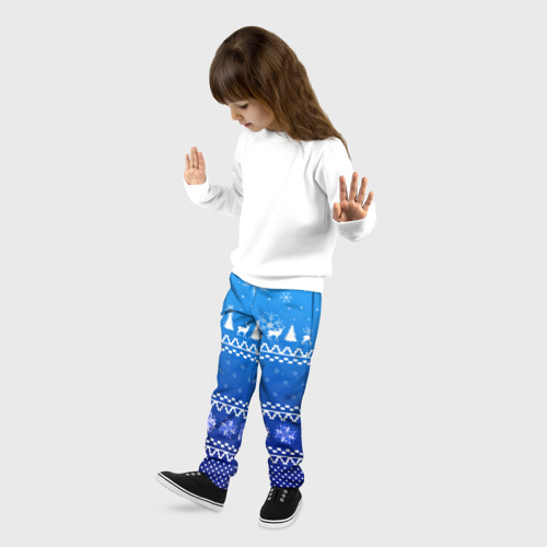 Детские брюки 3D Новогодний узор на синем фоне, цвет 3D печать - фото 3