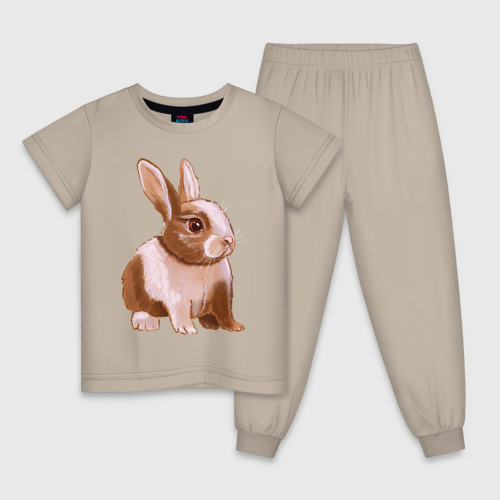 Детская пижама хлопок с принтом Ушастый милый кролик, вид спереди #2