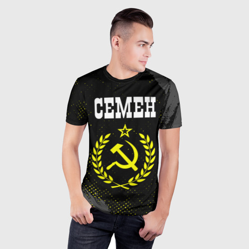 Мужская футболка 3D Slim с принтом Семен и желтый символ СССР со звездой, фото на моделе #1