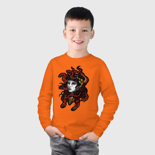 Детский лонгслив хлопок Медуза гаргона, цвет оранжевый - фото 3