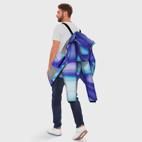 Мужская зимняя куртка 3D с принтом Синие разводы, вид сзади #2