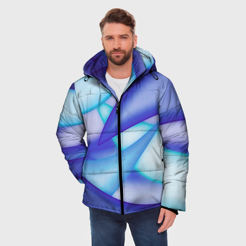 Мужская зимняя куртка 3D с принтом Синие разводы, фото на моделе #1