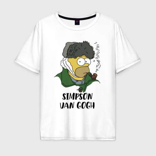 Мужская футболка из хлопка оверсайз с принтом Simpson van Gogh - joke, вид спереди №1