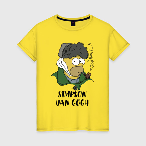 Женская футболка хлопок Simpson van Gogh - joke, цвет желтый