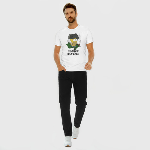 Мужская футболка хлопок Slim Simpson van Gogh - joke, цвет белый - фото 5