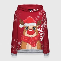 Женская толстовка 3D Новогодний олень и снежинки