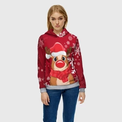 Женская толстовка 3D Новогодний олень и снежинки - фото 2