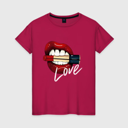 Женская футболка хлопок Красные губы с помадой