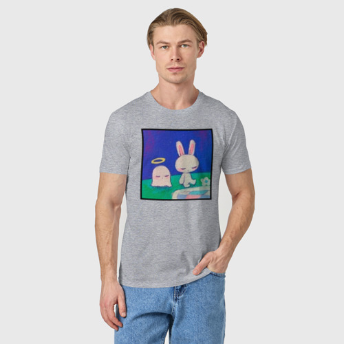 Мужская футболка хлопок с принтом Милый зайчик и призрак, фото на моделе #1