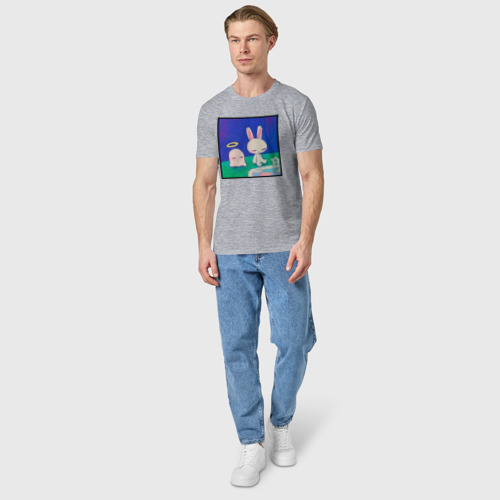 Мужская футболка хлопок с принтом Милый зайчик и призрак, вид сбоку #3
