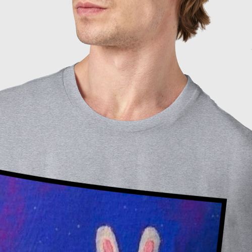 Мужская футболка хлопок с принтом Милый зайчик и призрак, фото #4