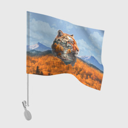 Флаг для автомобиля Портрет тигра в технике двойной экспозиции