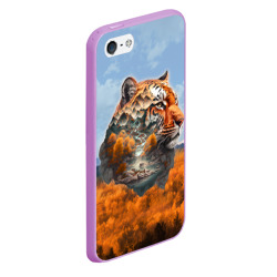Чехол для iPhone 5/5S матовый Портрет тигра в технике двойной экспозиции - фото 2