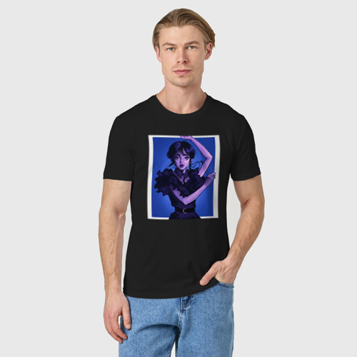 Мужская футболка хлопок с принтом Танец Уэнсдэй, фото на моделе #1