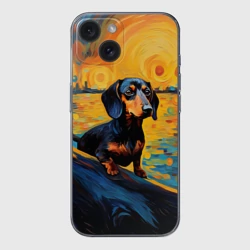 Чехол для iPhone 15 силиконовый с защитой камеры Такса в силе Ван Гога