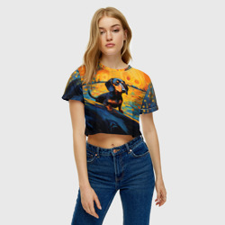 Женская футболка Crop-top 3D Такса в силе Ван Гога - фото 2