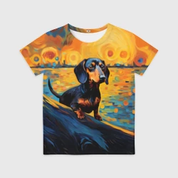 Детская футболка 3D Такса в силе Ван Гога