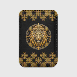 Картхолдер Magsafe магнитный Лев золотой барельеф знака зодиака с орнаментом