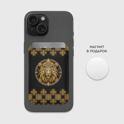 Картхолдер Magsafe магнитный Лев золотой барельеф знака зодиака с орнаментом - фото 2