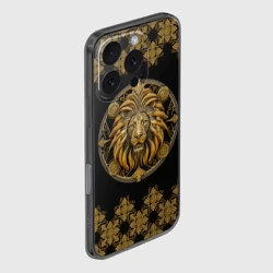 Чехол для iPhone 16 Pro силиконовый с защитой камеры Лев золотой барельеф знака зодиака с орнаментом - фото 2