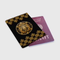 Обложка для паспорта матовая кожа Лев золотой барельеф знака зодиака с орнаментом - фото 2