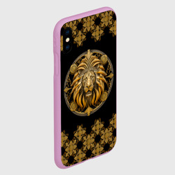 Чехол для iPhone XS Max матовый Лев золотой барельеф знака зодиака с орнаментом - фото 2