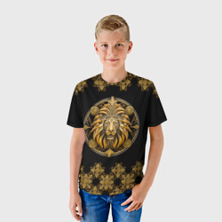 Детская футболка 3D Лев золотой барельеф знака зодиака с орнаментом - фото 2