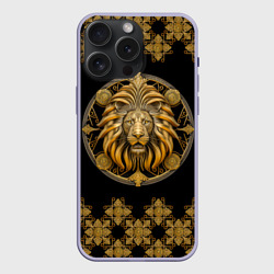 Чехол силиконовый для Apple iPhone 15 Pro Мax матовый Лев золотой барельеф знака зодиака с орнаментом