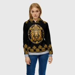 Женская толстовка 3D Лев золотой барельеф знака зодиака с орнаментом - фото 2