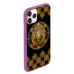 Чехол для iPhone 11 Pro Max матовый Лев золотой барельеф знака зодиака с орнаментом - фото 2