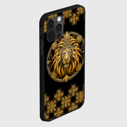 Чехол для iPhone 12 Pro Max Лев золотой барельеф знака зодиака с орнаментом - фото 2