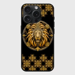 Чехол силиконовый для Apple iPhone 15 Pro матовый Лев золотой барельеф знака зодиака с орнаментом