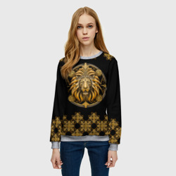 Женский свитшот 3D Лев золотой барельеф знака зодиака с орнаментом - фото 2