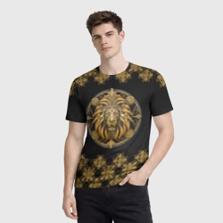 Мужская футболка 3D Лев золотой барельеф знака зодиака с орнаментом - фото 2