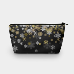 Косметичка 3D Золотые и белые снежинки