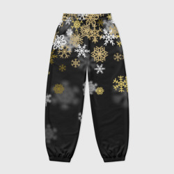 Женские джоггеры оверсайз 3D Золотые и белые снежинки